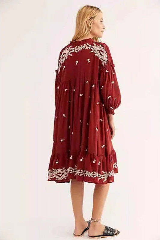 Floral Long Sleeve Midi Boho Dress