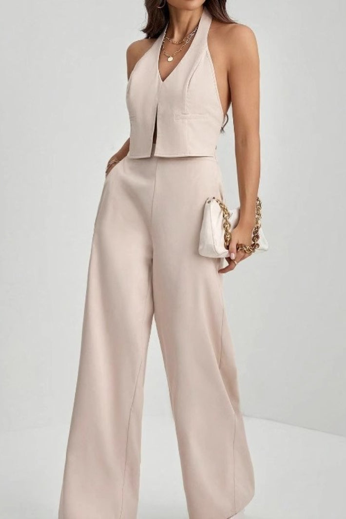 Lace Up Open Back Two Piece Vest Pants Set