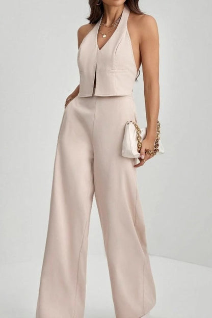 Lace Up Open Back Two Piece Vest Pants Set