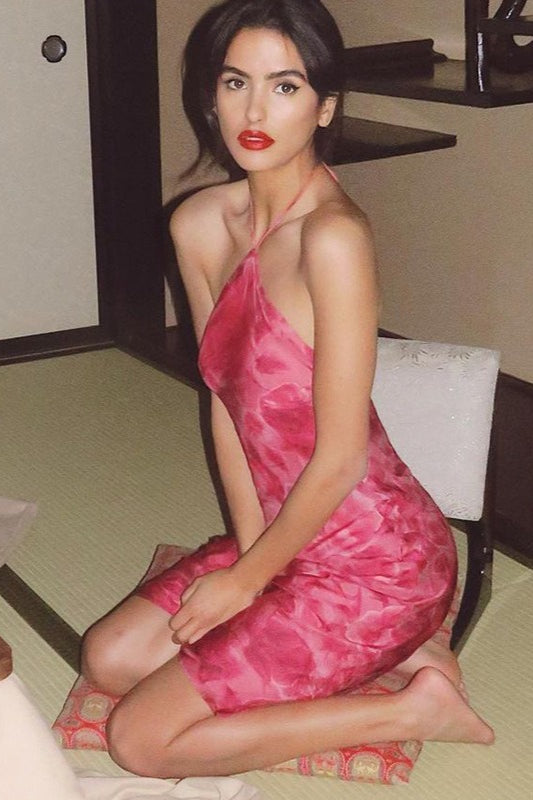 Halter Strapless Printed Slim Bodycon Floral Dress