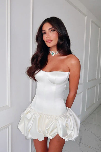Strapless Ruched A-Line Silk Dress
