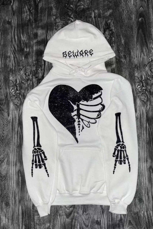 Distressed Skull Hand Broken Heart Gothic Hoodie