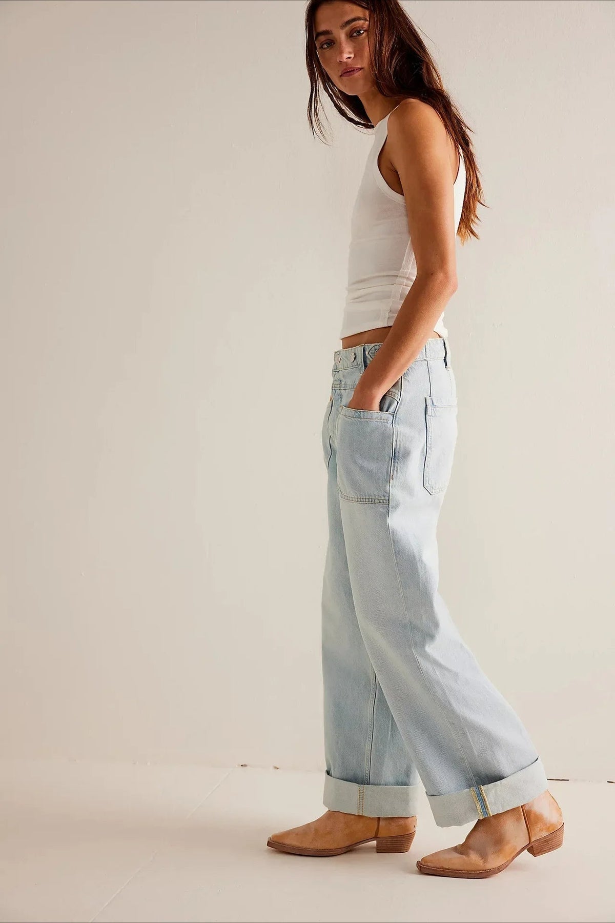 Vintage Washed Wide Leg Jeans