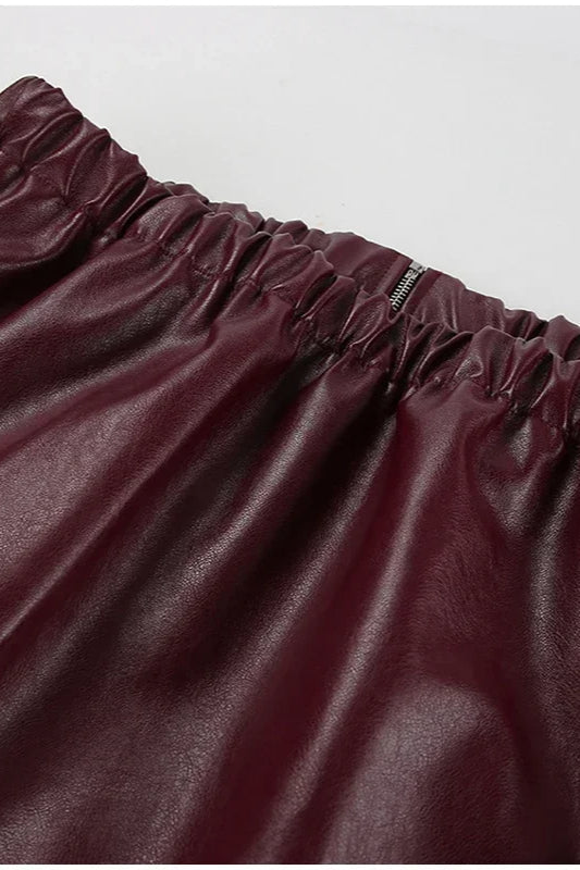 Burgundy Lapel Zip Leather Jacket