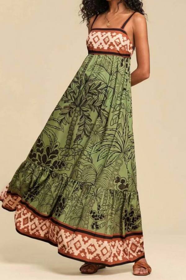 Tropical Print Square-Neck Cami Maxi Dress