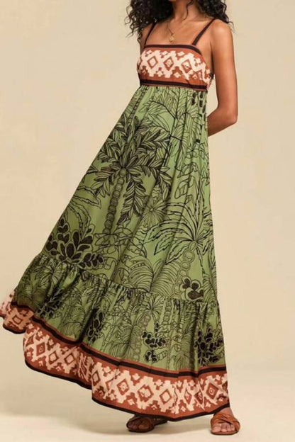 Tropical Print Square-Neck Cami Maxi Dress