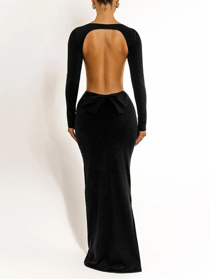 Black Cut Out Boat Neck Long Sleeve Bodycon Maxi Dress