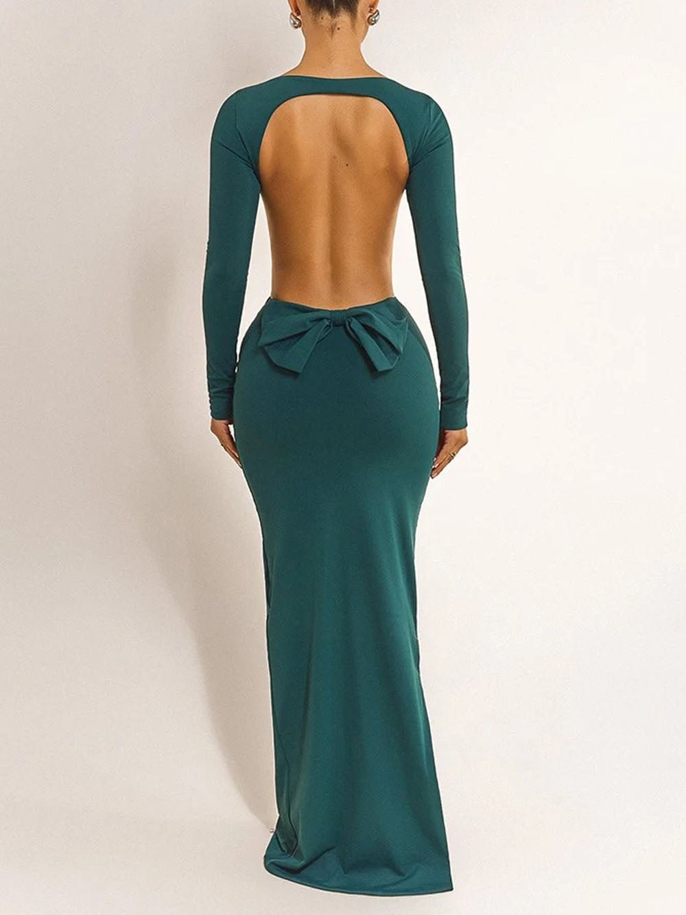 Green Cut Out Boat Neck Long Sleeve Bodycon Maxi Dress