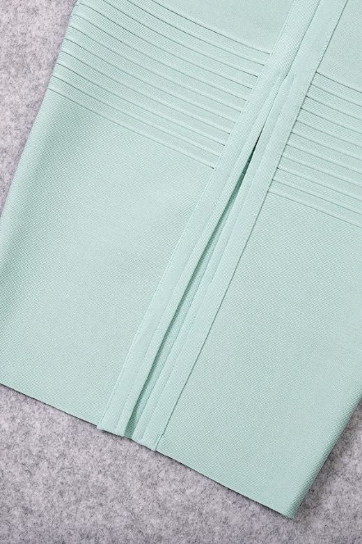 Mint Green Off Shoulder Scalloped Ruffle Bandage Bodycon Midi Dress
