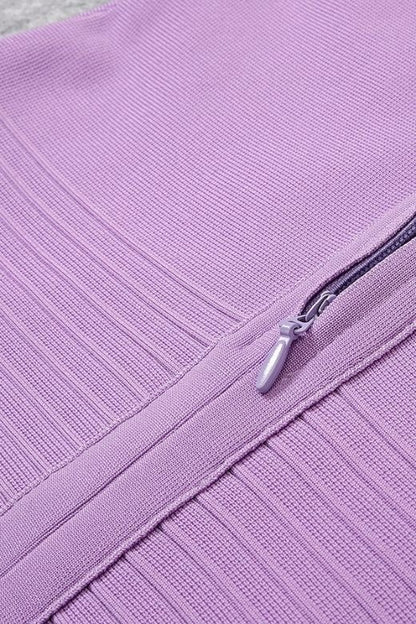 Violet Purple Off Shoulder Scalloped Ruffle Bandage Bodycon Midi Dress