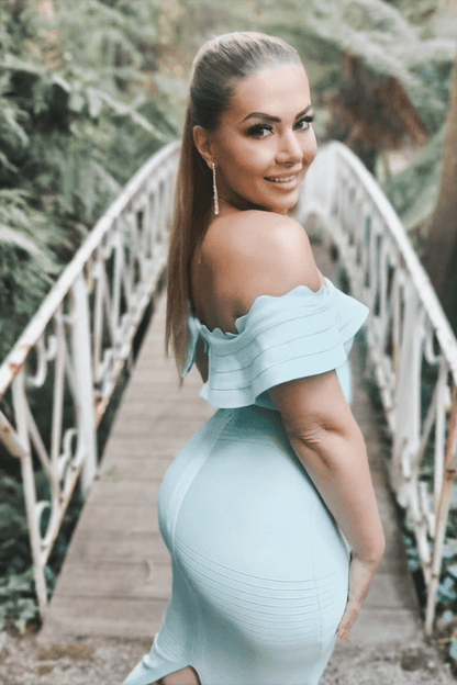 Violet Purple Off Shoulder Scalloped Ruffle Bandage Bodycon Midi Dress