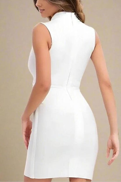 Pearl White Deep V-Neck Surplice Wrap Sleeveless Bodycon Mini Dress