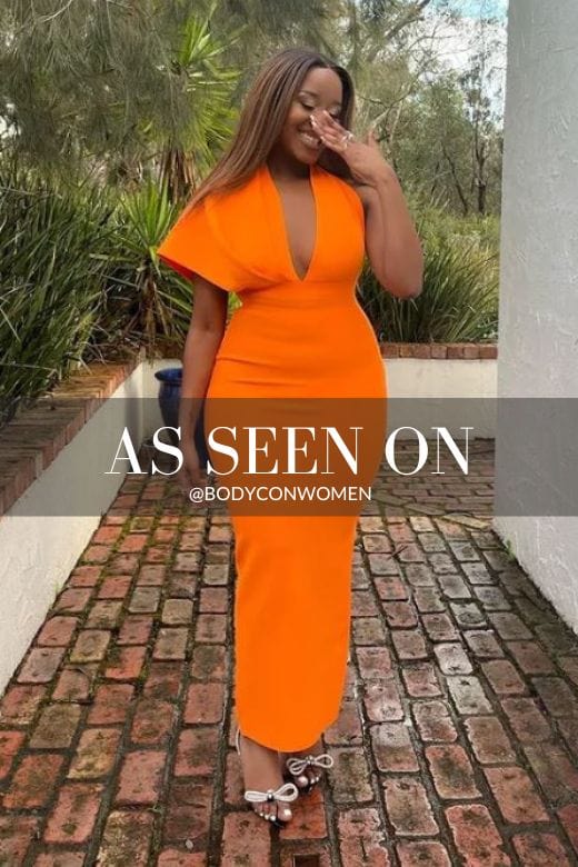 Apricot Orange One Shoulder Cape Sleeve Deep V-Neck Ruched Mermaid Maxi Dress