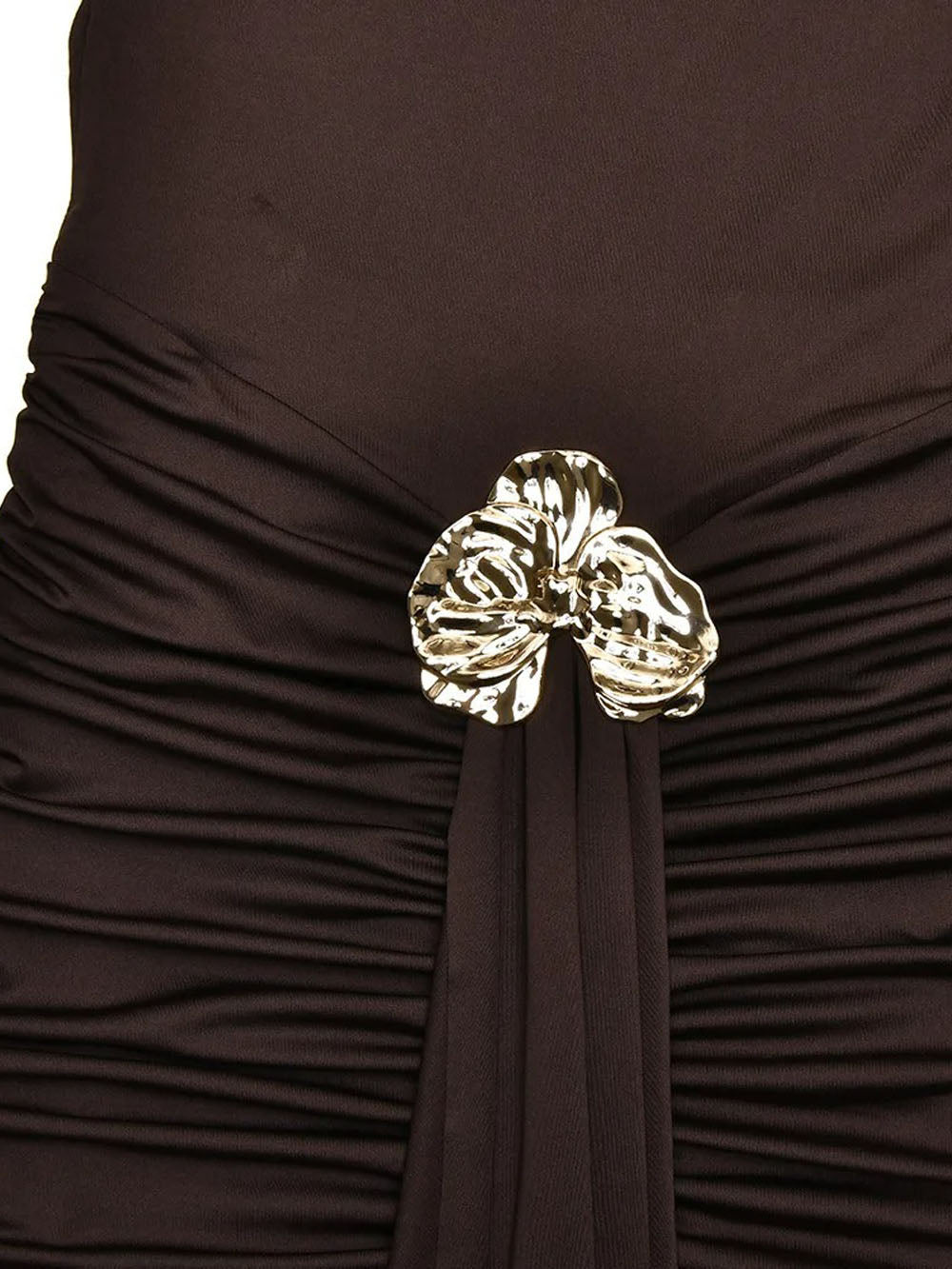 Boat Neck Sleeveless Ruched Hip Buckle Draped Panel Mermaid Maxi Gown