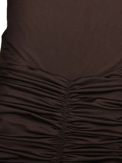 Boat Neck Sleeveless Ruched Hip Buckle Draped Panel Mermaid Maxi Gown