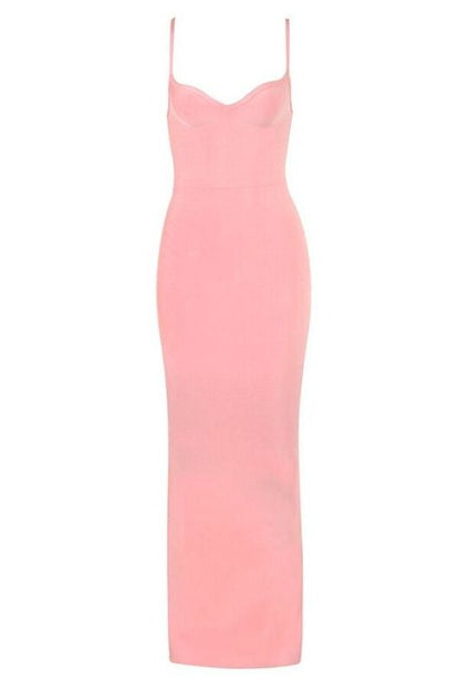 Dusty Pink Spaghetti Strap Sweetheart Bustier Bodycon Maxi Dress