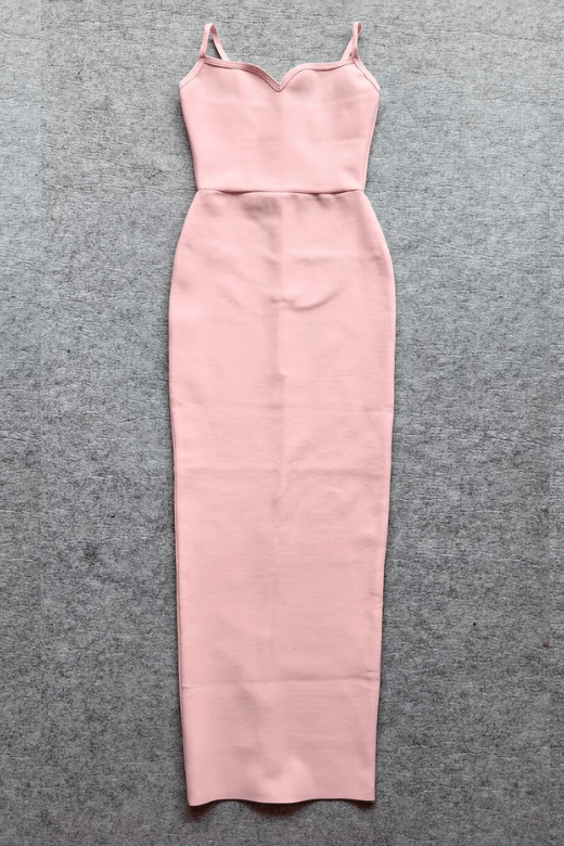 Dusty Pink Spaghetti Strap Sweetheart Bustier Bodycon Maxi Dress