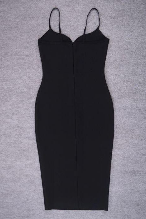 Classic Black Spaghetti Strap Sweetheart Bustier Bodycon Midi Dress