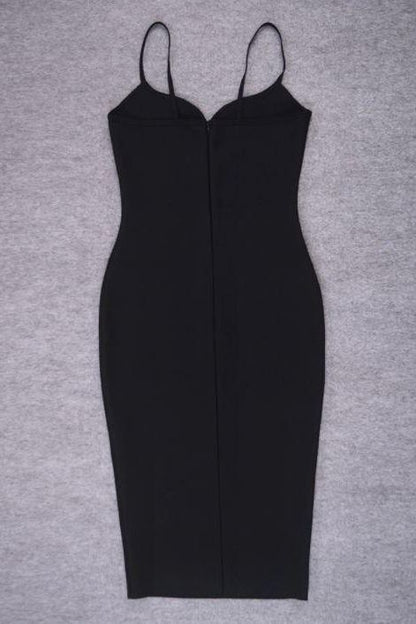 Classic Black Spaghetti Strap Sweetheart Bustier Bodycon Midi Dress