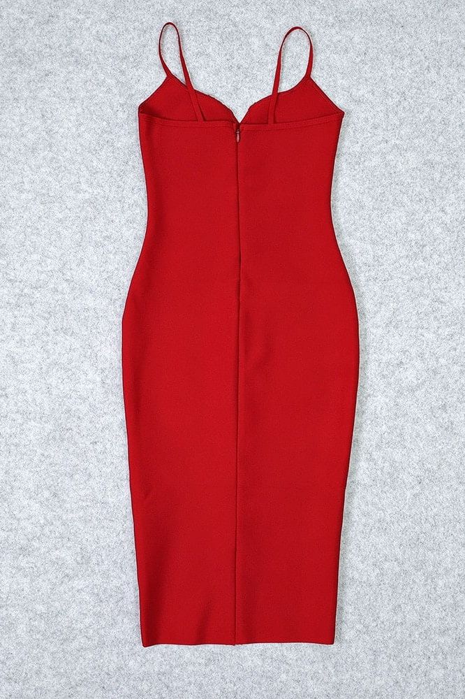 Lipstick Red Spaghetti Strap Sweetheart Bustier Bodycon Midi Dress