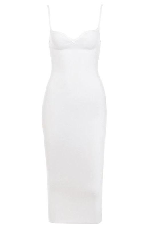 Pearl White Spaghetti Strap Sweetheart Bustier Bodycon Midi Dress