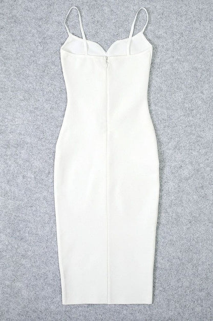 Pearl White Spaghetti Strap Sweetheart Bustier Bodycon Midi Dress