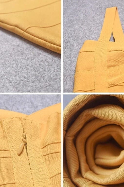 Mustard Yellow Sweetheart Criss Cross Waist Bandage Bodycon Midi Dress