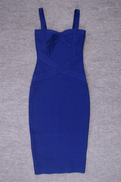 Navy Blue Sweetheart Criss Cross Waist Bandage Bodycon Midi Dress
