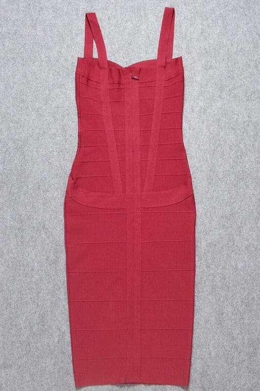 Red Wine Bandage Sweetheart Criss Cross Sleeveless Midi Dress
