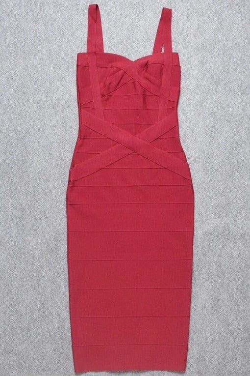 Red Wine Bandage Sweetheart Criss Cross Sleeveless Midi Dress