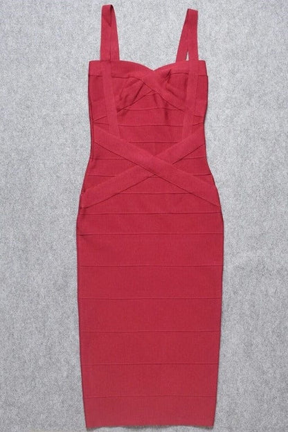 Red Wine Bandage Sweetheart Criss Cross Sleeveless Midi Dress