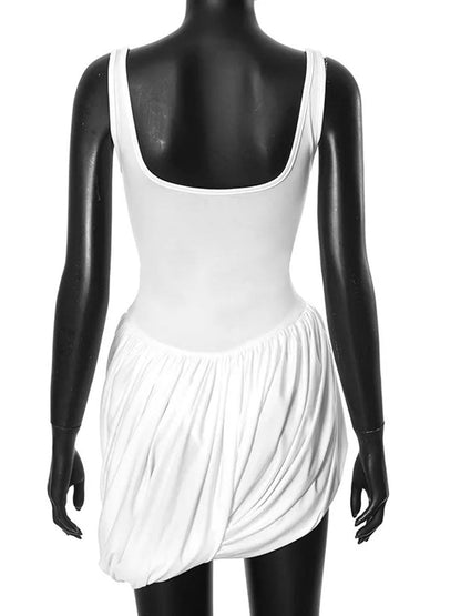 Scoop Neck Sleeveless Draped Gathered Bubble Skirt Bodycon Mini Dress