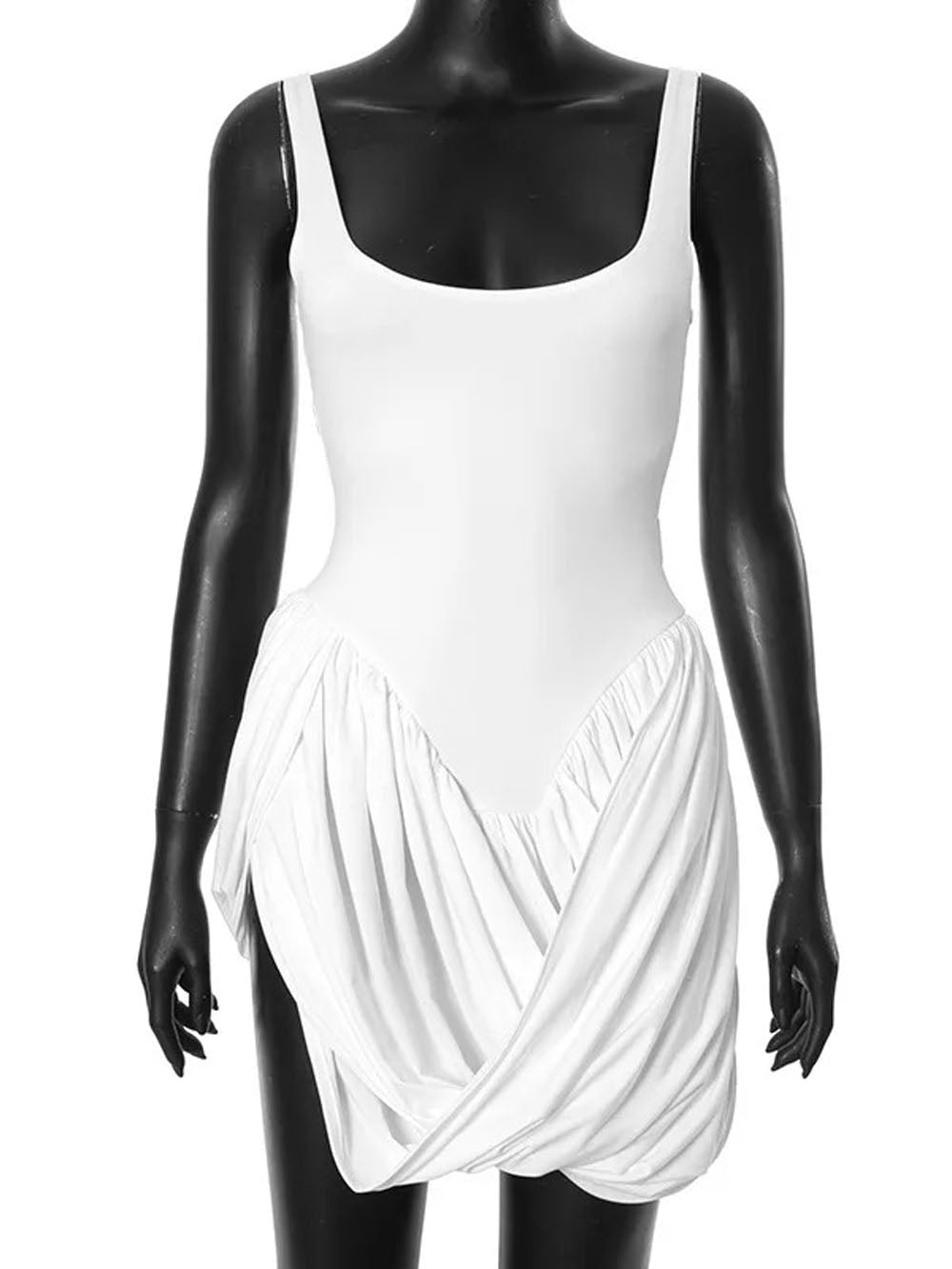 Scoop Neck Sleeveless Draped Gathered Bubble Skirt Bodycon Mini Dress