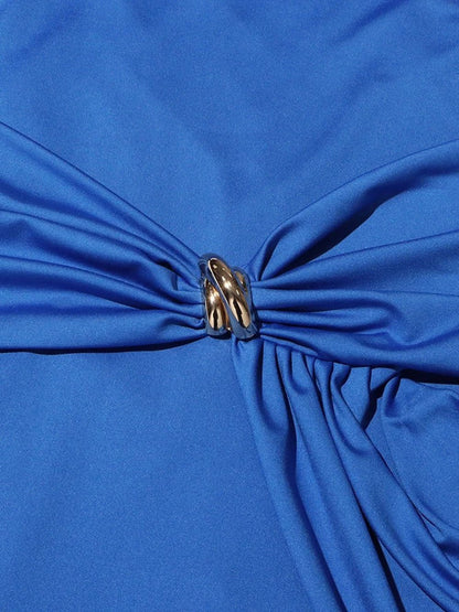 Long Sleeve Rhinestone Brooch Ruched Drape Bodycon Maxi Dress
