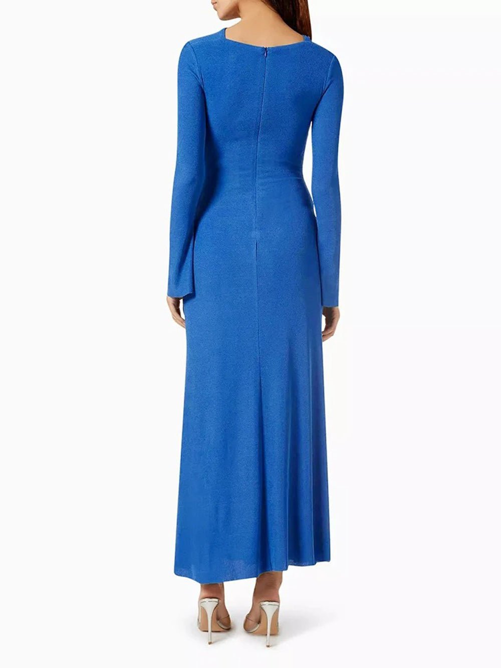 Long Sleeve Rhinestone Brooch Ruched Drape Bodycon Maxi Dress