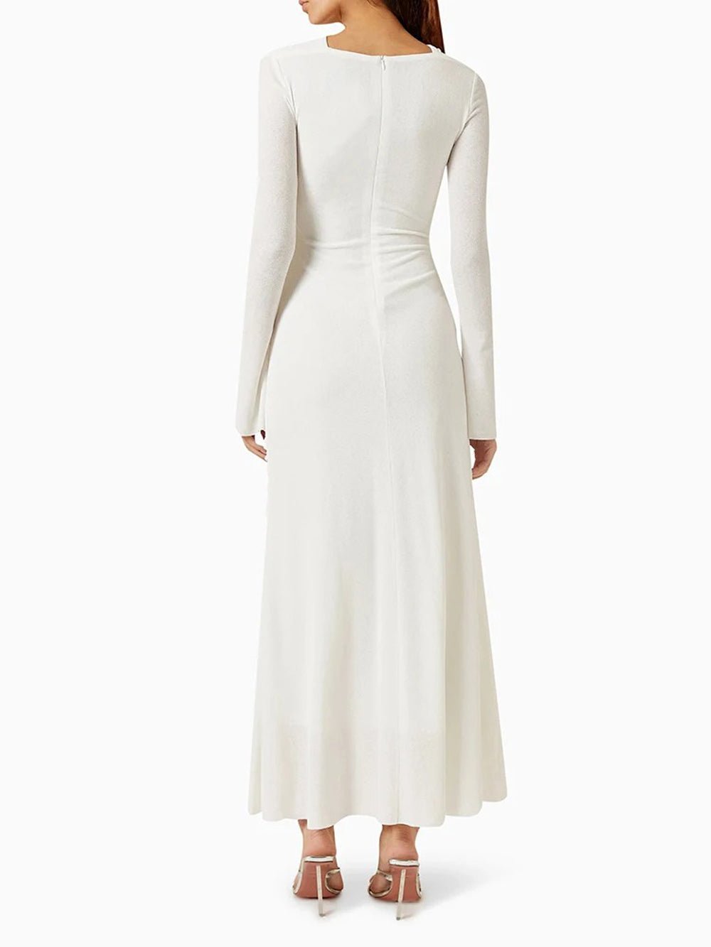 Long Sleeve Rhinestone Brooch Ruched Drape Bodycon Maxi Dress