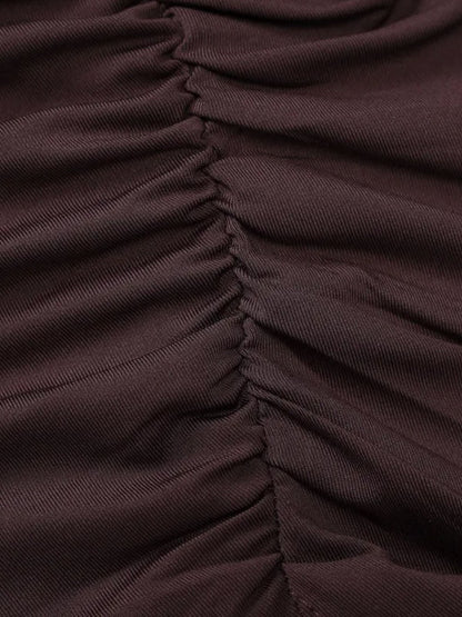 Asymmetric Off Shoulder Ruched Hip High Split Draped Train Mini Dress