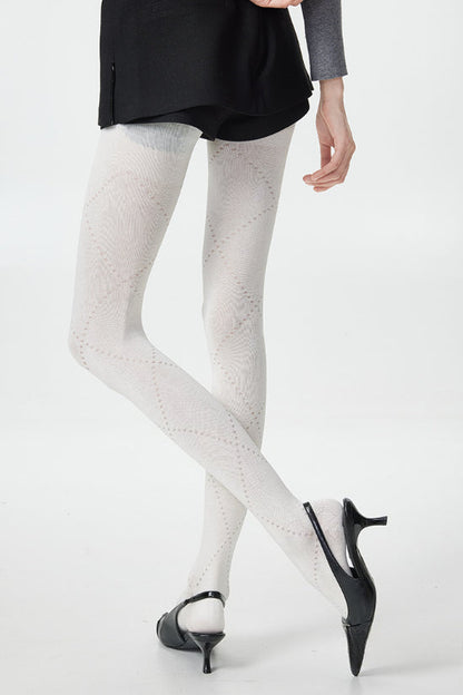 Openwork Sheer Black Diamond Pattern Tights