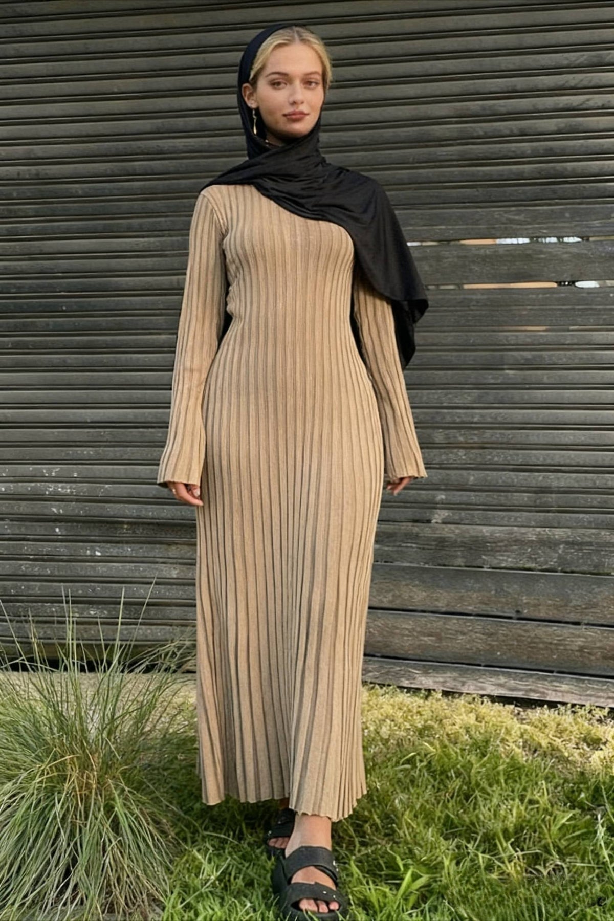 Ribbed Knit Tie Waist Dress