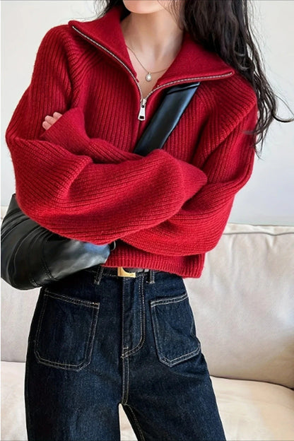 Half Zip Knit Turtleneck Sweater