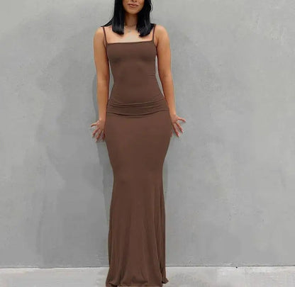 Knit Scoop Neck Spaghetti Strap Bodycon Maxi Slip Dress