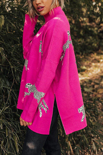 COZY AND KIND LEOPARD SLIT RELAXED SWEATSHIRT