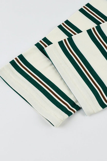Striped Polo Collar Long Sleeve Tee
