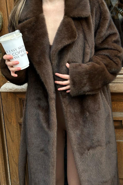 Belted Faux Mink Thick Fuzzy Extended Overcoat