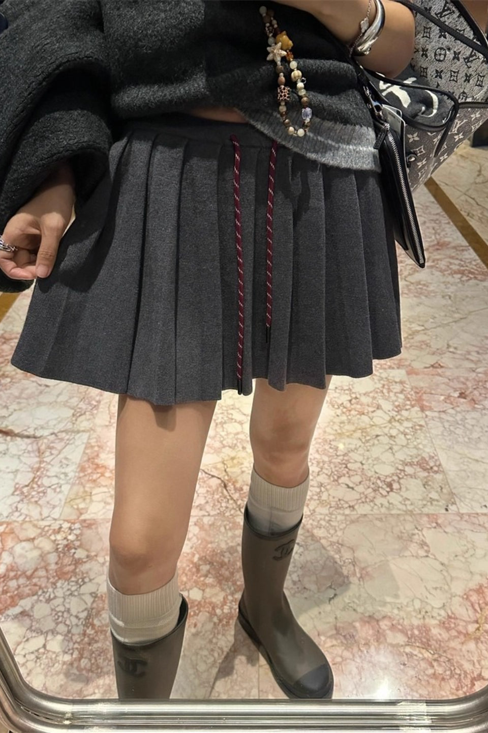 Pleated Knit Mini Skirt