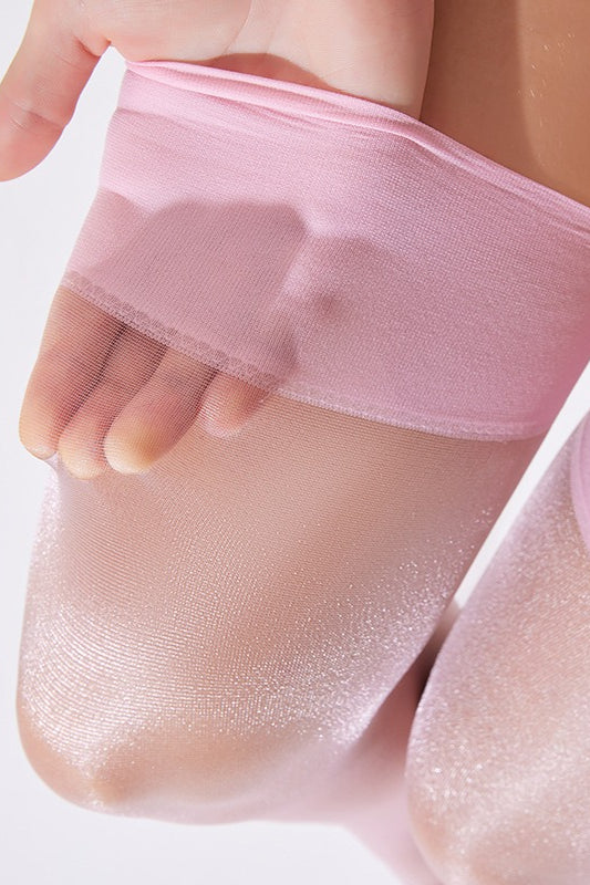 Shiny Satin Wide Rib Top Thigh-High Stockings