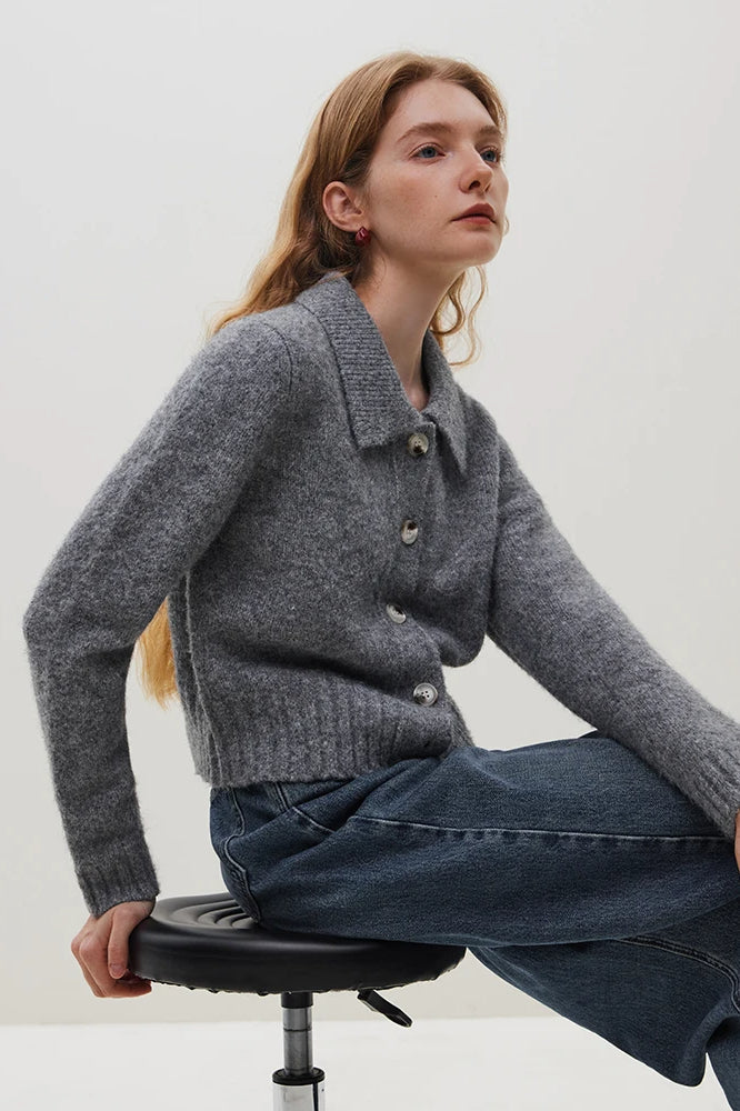 Wool Polo Neck Button Cardigan