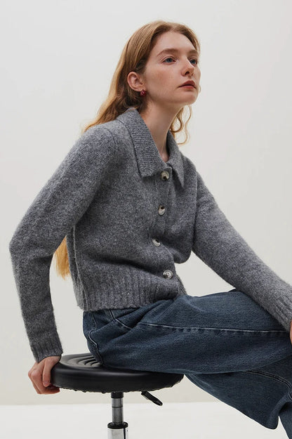 Wool Polo Neck Button Cardigan