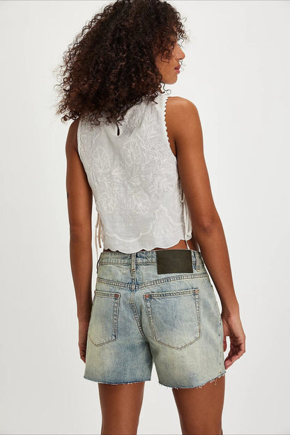 Solid Crew Neck Embroidered Crop Tank Top