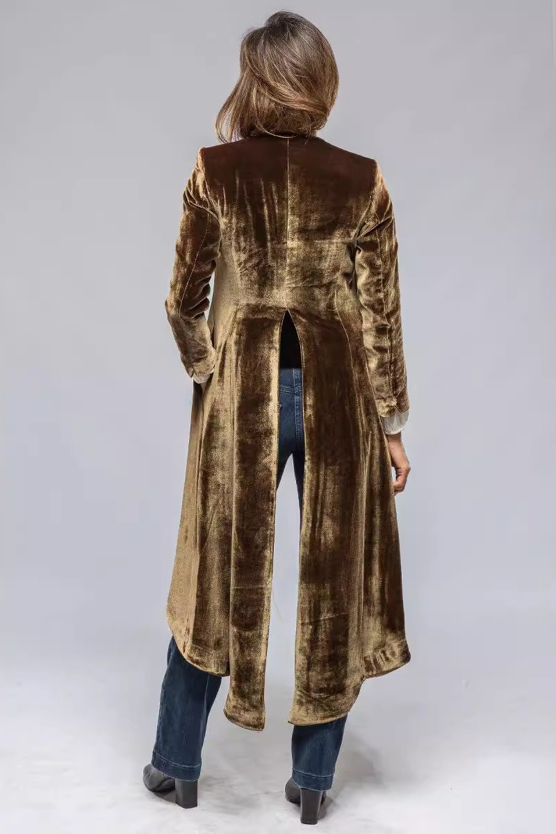 Velvet Solid Vintage Split Long Loose Cardigan Overcoat